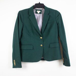 J.Crew Schoolboy Blazer Wool Blend Size 10 Emerald Green Gold Buttons